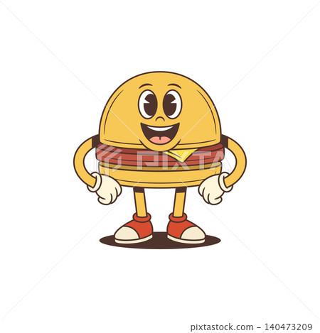 Smiling Hamburger Mascot Standing Pose Cartoon Character Retro Vector Illustration Smiling Hamburger Mascot Standing Pose Cartoon Character Retro Vector Illustration 140473209