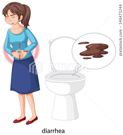 Woman Experiencing Stomach Pain Near Toilet Woman Experiencing Stomach Pain Near Toilet 140473244