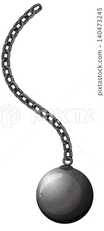 Heavy Wrecking Ball Hanging from Curved Metal Chain Heavy Wrecking Ball Hanging from Curved Metal Chain 140473245