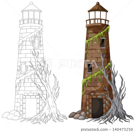 Abandoned Lighthouse Tower with Creeping Roots and Vines Abandoned Lighthouse Tower with Creeping Roots and Vines 140473250