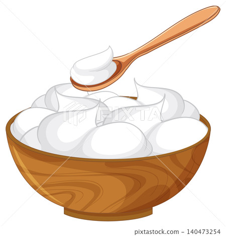 Wooden Bowl of Whipped Cream with Spoon Wooden Bowl of Whipped Cream with Spoon 140473254