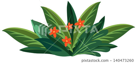 Tropical Green Bush with Small Red Flowers Vector Illustration Tropical Green Bush with Small Red Flowers Vector Illustration 140473260