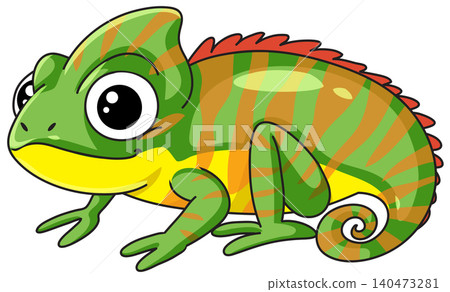 Cute Green and Orange Striped Cartoon Chameleon Vector Illustration Cute Green and Orange Striped Cartoon Chameleon Vector Illustration 140473281
