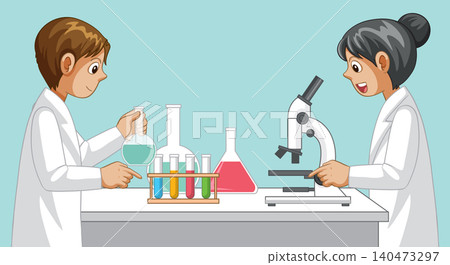 Two Young Students Conducting Science Experiments in a Laboratory Setting Two Young Students Conducting Science Experiments in a Laboratory Setting 140473297