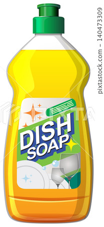 Yellow Dish Soap Bottle with Green Cap and Label 140473309