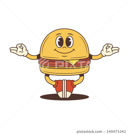 Meditating Hamburger In Yoga Pose Calm Face Cartoon Character Vector Illustration Meditating Hamburger In Yoga Pose Calm Face Cartoon Character Vector Illustration 140473342