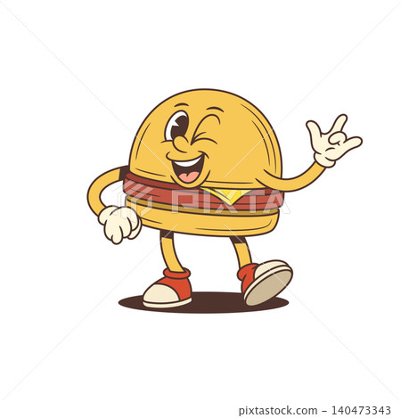 Winking Hamburger Shows Rock Sign Cartoon Character Retro Vector Illustration Winking Hamburger Shows Rock Sign Cartoon Character Retro Vector Illustration 140473343
