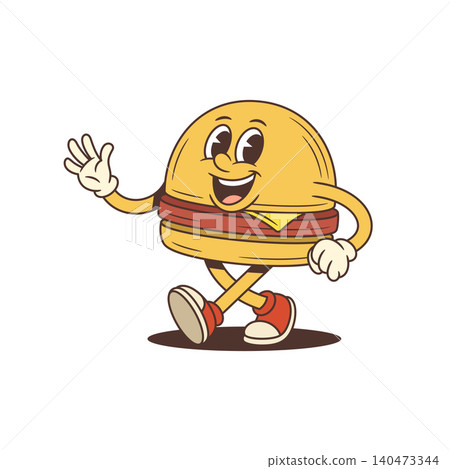 A Happy Walking Hamburger Waving Its Hand Cartoon Character Vector Illustration 140473344