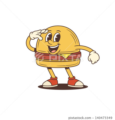 A Cheerful Hamburger Looking Far Away Cartoon Character Vector Illustration 140473349