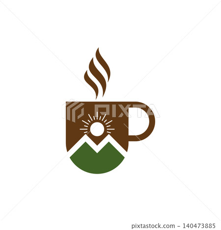 Brown coffee cup green mountain icon Brown coffee cup green mountain icon 140473885