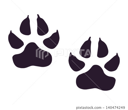 Wolf or dog paw print silhouettes with claws on white background Wolf or dog paw print silhouettes with claws on white background 140474249
