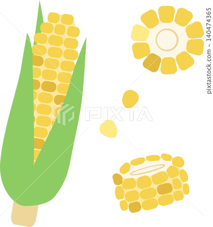 玉米及其切片的插圖—簡單的夏季蔬菜素材 140474365