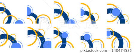 Set of abstract geometric corner elements with blue and yellow overlapping circles for presentation and certificate design Set of abstract geometric corner elements with blue and yellow overlapping circles for presentation and certificate design 140474585