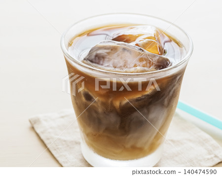 Iced cafe au lait in a glass Iced cafe au lait in a glass 140474590