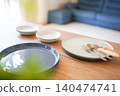 Natural dining table and table setting 140474741