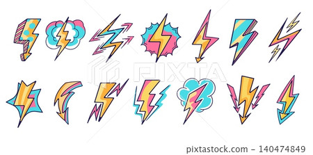 Cartoon lightning bolt set Cartoon lightning bolt set 140474849