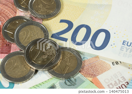 European currency coins and bills for financial concepts European currency coins and bills for financial concepts 140475013