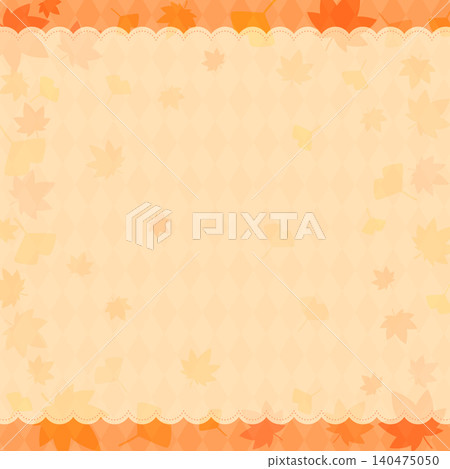 Autumn leaves and argyle pattern background with simple lace frame - square Autumn leaves and argyle pattern background with simple lace frame - square 140475050