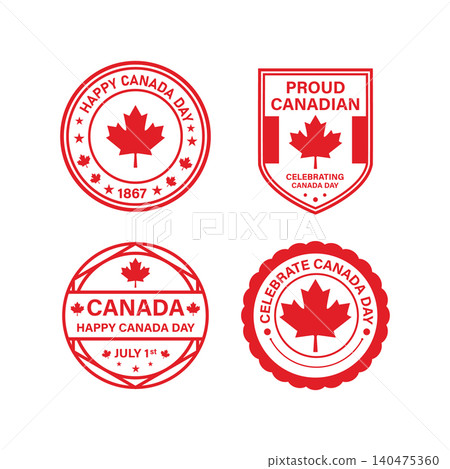 Happy Canada Day red retro badge set 140475360