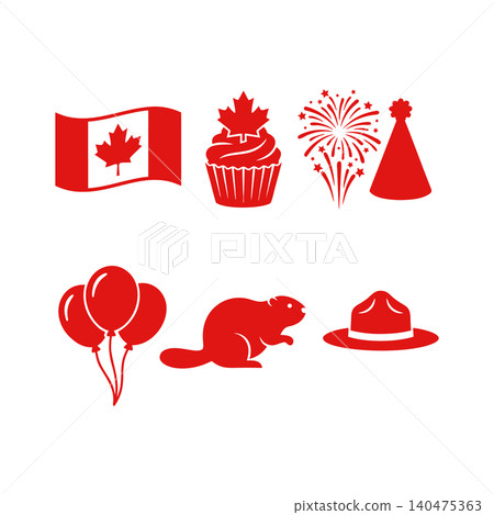 Canada day celebration flat red icon set Canada day celebration flat red icon set 140475363
