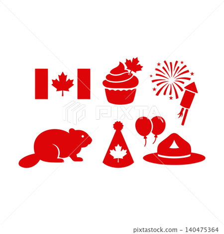 Canadian holiday festival flat red elements set Canadian holiday festival flat red elements set 140475364