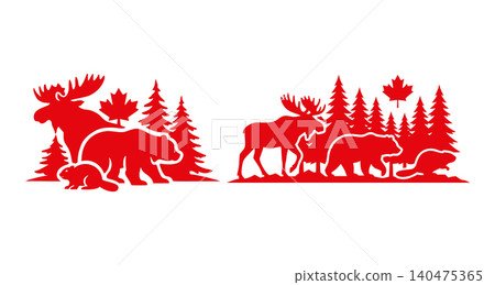 Canadian moose silhouette mountain pine forest set Canadian moose silhouette mountain pine forest set 140475365