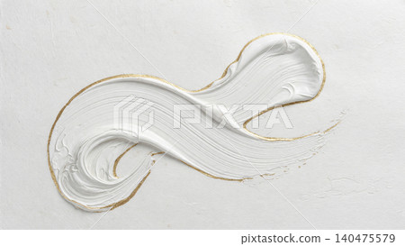 奢華的背景圖案，以純白的日本紙為底，飾以流暢的白色立體筆觸和金色邊框。 140475579