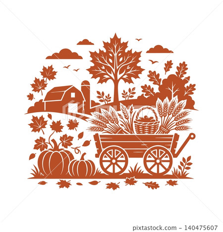 Happy thanksgiving autumn harvest farm landscape scene Happy thanksgiving autumn harvest farm landscape scene 140475607