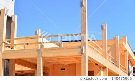 Laminate wood floors and supports of a mass timber multi story green, sustainable office building construction project Laminate wood floors and supports of a mass timber multi story green, sustainable office building construction project 140475966