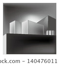 A monochrome, retro-modern, and surreal art illustration: retro, inorganic street corners, buildings without windows. 140476011