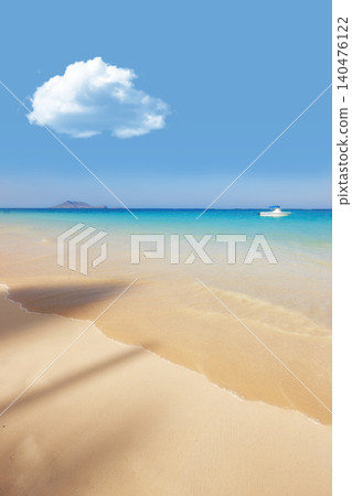 Sea, boat and blue sky for holiday, sand and rocks in Hawaii for peace and tranquility. Seaside, waves and summer for vacation, location and beach for clear water on travel and tropical trip by ocean Sea, boat and blue sky for holiday, sand and rocks in Hawaii for peace and tranquility. Seaside, waves and summer for vacation, location and beach for clear water on travel and tropical trip by ocean 140476122