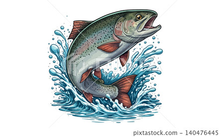 Vsai rainbow trout jumping from water splashing activity Vsai rainbow trout jumping from water splashing activity 140476445