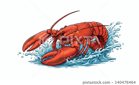 Vsai red lobster splashing in blue water creating waves Vsai red lobster splashing in blue water creating waves 140476464
