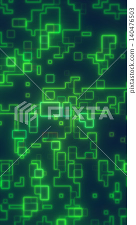 Green glowing circuit-style geometric pattern with neon squares and lines, representing technology, coding, and digital systems. Green glowing circuit-style geometric pattern with neon squares and lines, representing technology, coding, and digital systems. 140476503
