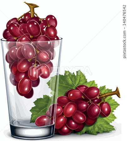 Vsai red grapes filling a glass with green leaves Vsai red grapes filling a glass with green leaves 140476542