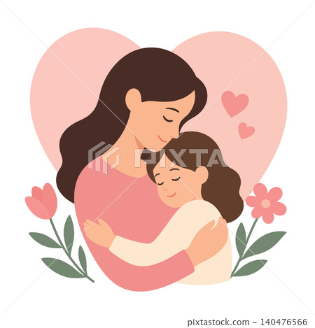 Vsai mother and daughter hugging in heart shape Vsai mother and daughter hugging in heart shape 140476566