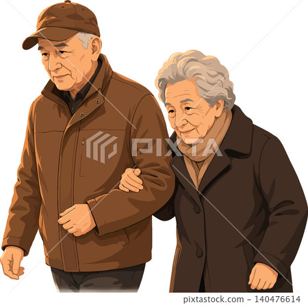 Vsai elderly couple walking together providing care and support Vsai elderly couple walking together providing care and support 140476614