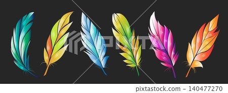 Colorful bird feathers on black 140477270