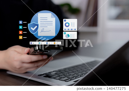 Secure Document Management and Compliance Analytics Concept Secure Document Management and Compliance Analytics Concept 140477275