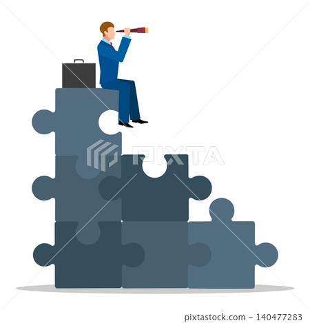 Business man on puzzle pillar Business man on puzzle pillar 140477283