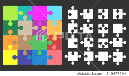 Jigsaw completed puzzle and pieces Jigsaw completed puzzle and pieces 140477304