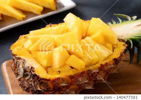 Pineapple, fruit, tropical, leaves, sliced, fresh pineapple fruit. Pineapple, fruit, tropical, leaves, sliced, fresh pineapple fruit. 140477381