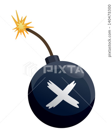 A black round bomb. Burning bomb in flat style. Cartoon bomb with burning fuse on white background. Bomb icon A black round bomb. Burning bomb in flat style. Cartoon bomb with burning fuse on white background. Bomb icon 140478300