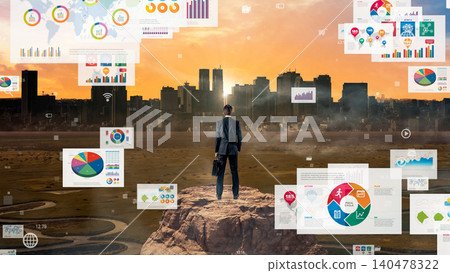 Businessman watching the sunrise and business strategy 140478322