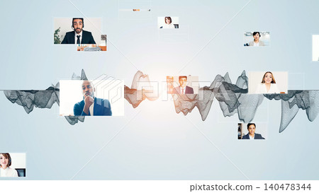 People talking on video chat and network image People talking on video chat and network image 140478344