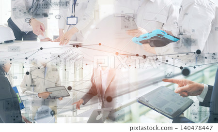 Various industrial scenes and digital networks 140478447
