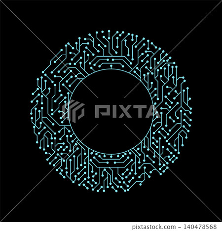 Circuit board circle frame. Abstract digital round frame, hardware board and electronic motherboard pattern vector. Programming science, computer system element 140478568
