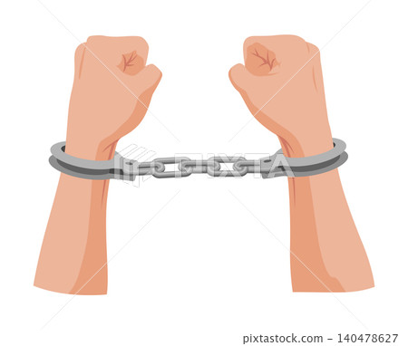 Two wrists bound in handcuffs closeup of clenched fists metal chain taut between cuffs urban protest tone activist detained expression of struggle and solidarity against oppression Two wrists bound in handcuffs closeup of clenched fists metal chain taut between cuffs urban protest tone activist detained expression of struggle and solidarity against oppression 140478627