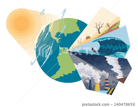 Climate change signs displayed. Visual depiction of climate emergency impacts. Compelling image highlighting urgent climate issues like rising seas and storm dangers Climate change signs displayed. Visual depiction of climate emergency impacts. Compelling image highlighting urgent climate issues like rising seas and storm dangers 140478659