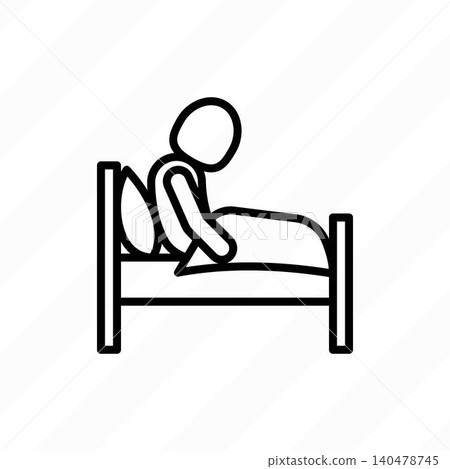 Insomnia thin line icon: sleep disorders, tired man sitting in his bed. Depression, sleepless, anxiety. Vector illustration. 140478745